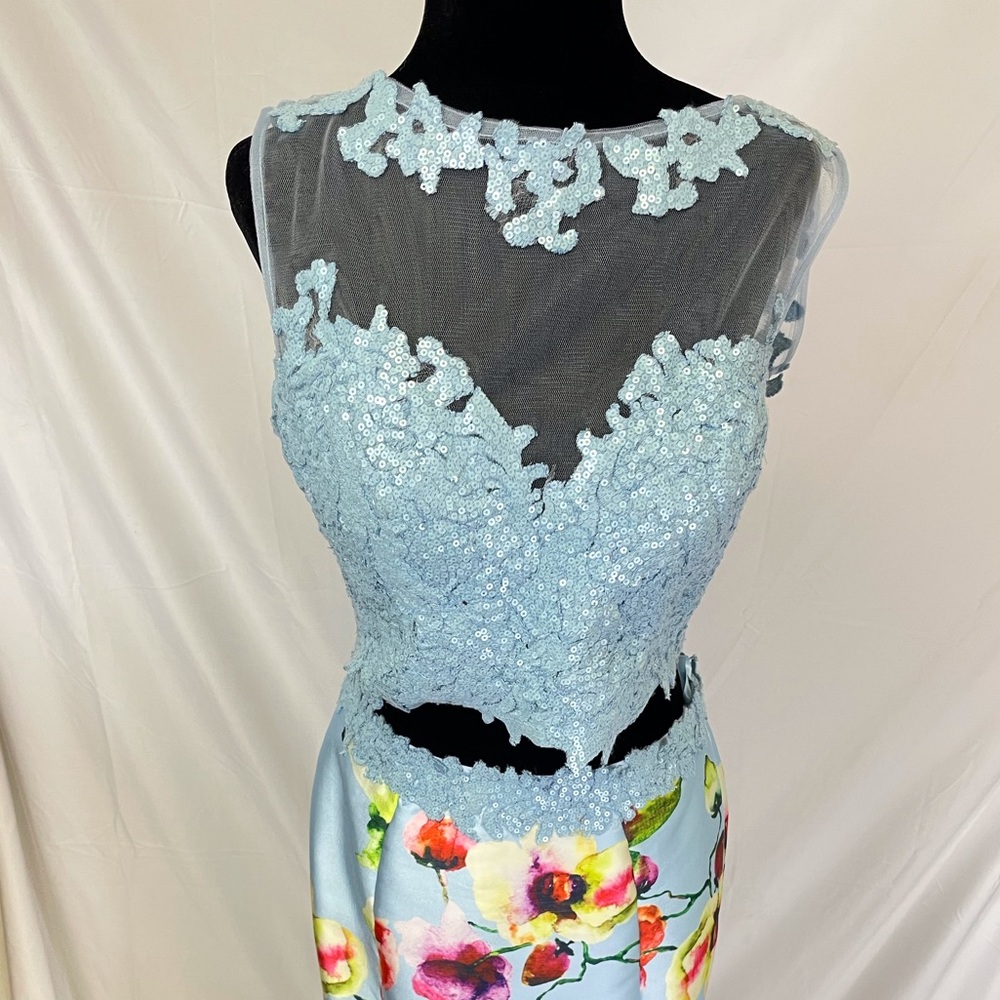 Jovani #49989 Blue Floral 2 Piece Mermaid Dress